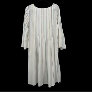 Nimo Large Midi Tunic Dress Women's Pockets Long Bell Sleeve Multicolor Striped